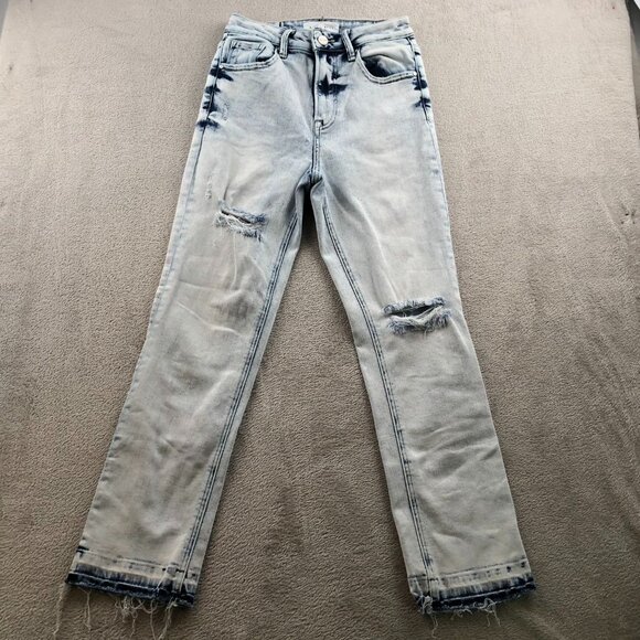 Risen  Womens Jeans Size 24 Measured Distressed Light Wash Jeans Frayed Hem - Picture 14 of 15